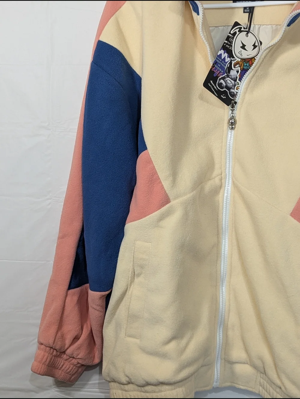 NWT Genanx Oversized Colorblock Fleece Jacket Size M Cream Pink Blue Y2K Streetw